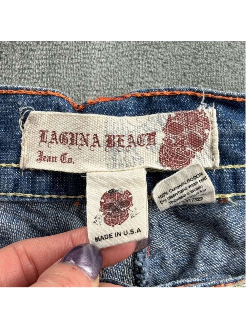 VTG Laguna Beach Jeans Men 40 Y2K Wide Leg White Stitch Streetwear Skull Blue - Picture 3 of 11